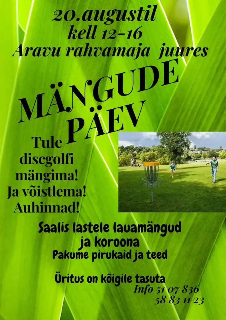 Mängude päev Aravul: discgolf ja perepäev 20. augustil